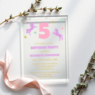 Invitations En Acrylique Filles d'anniversaire Licorne Magique
