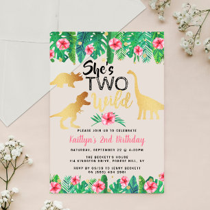 Invitations En Acrylique Filles Dinosaures Sauvages 2e anniversaire
