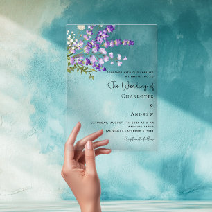 Invitations En Acrylique Fils de lavande violet clair mariage