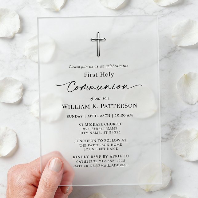 Invitations En Acrylique First Holy Communion Modern Elegant Frosted (Créateur téléchargé)