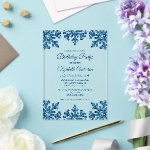 Invitations En Acrylique Flambeau de neige bleu fête d'anniversaire d'hiver