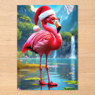 Invitations En Acrylique Flamingo de Noël en Père Noël-47476