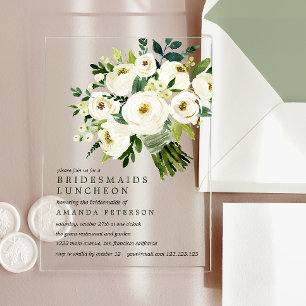 Invitations En Acrylique Fleur blanche   Déjeuner d'affaires
