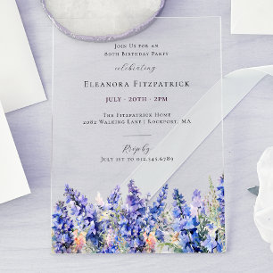 Invitations En Acrylique Fleur de naissance Blue Larkspur de juillet pour 8