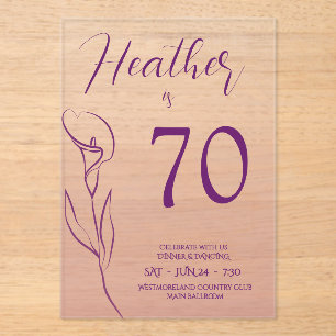 Invitations En Acrylique Fleur de Prunier Élégant 70e Anniversaire