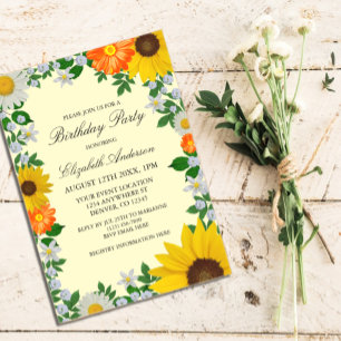 Invitations En Acrylique Fleur de soleil rustique Daisy Floral Anniversaire