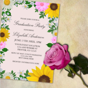 Invitations En Acrylique Fleur de soleil rustique Daisy Floral Graduation P