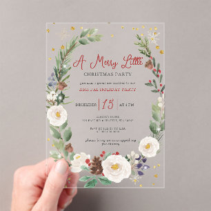 Invitations En Acrylique Fleur d'hiver Joyeux petit Noël fête