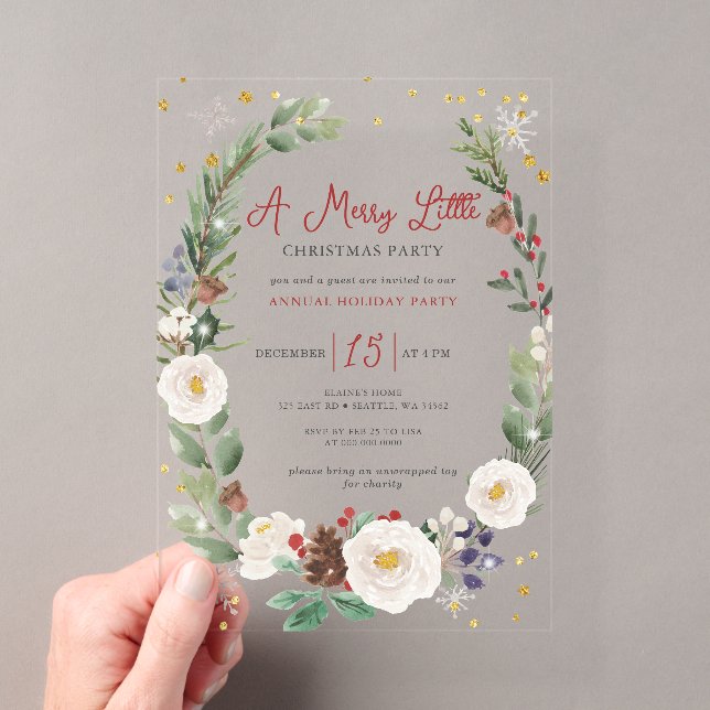 Invitations En Acrylique Fleur d'hiver Joyeux petit Noël fête (In situ (ordinateur de poche))
