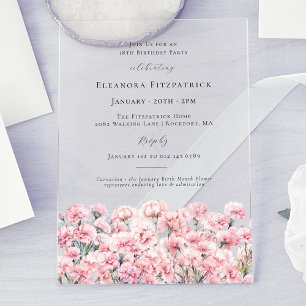 Invitations En Acrylique Fleur d'œillet rose pour anniversaire 18 ans, fleu