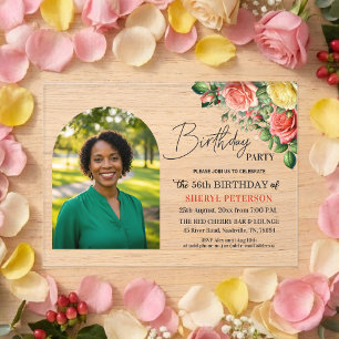 Invitations En Acrylique Fleur élégante avec photo pour la fête d'anniversa