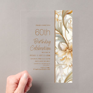 Invitations En Acrylique Fleur élégante marron aquarelle 60e anniversaire
