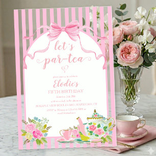 Invitations En Acrylique Fleur rose à rayures, célébrons notre thé-versa-i-