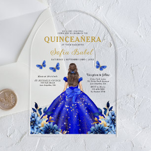 Invitations En Acrylique Fleur Royale Papillon Bleu Princesse Quinceanera