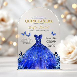Invitations En Acrylique Fleur Royale Papillon Bleu Princesse Quinceanera