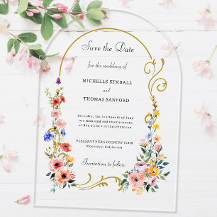 Invitations En Acrylique Fleur sauvage Arch Wedding Enregistrer la date
