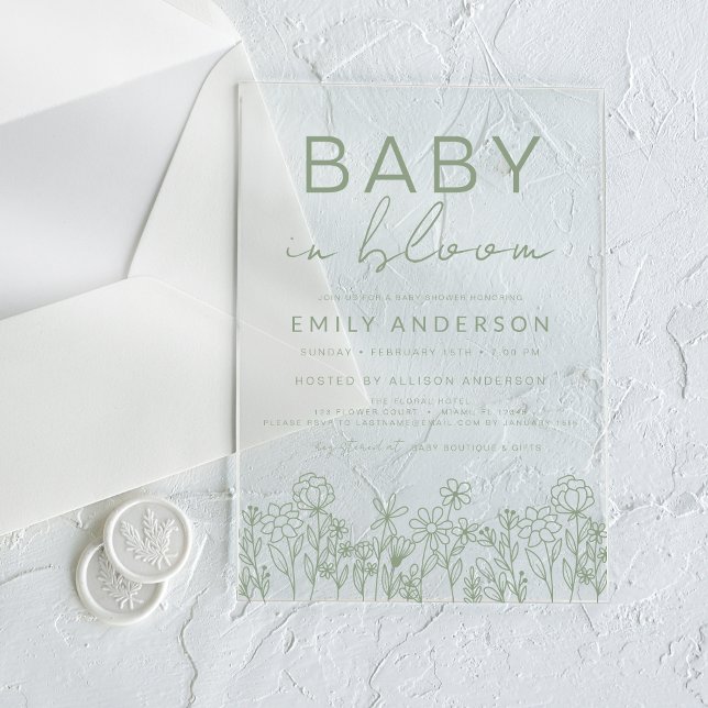 Invitations En Acrylique Fleur sauvage bébé dans le Baby shower en fleurs (Créateur téléchargé)
