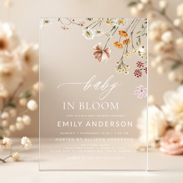 Invitations En Acrylique Fleur sauvage bébé dans le Baby shower en fleurs (Créateur téléchargé)