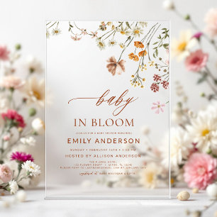Invitations En Acrylique Fleur sauvage bébé dans le Baby shower en fleurs