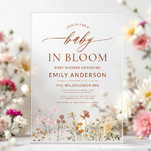 Invitations En Acrylique Fleur Sauvage Beige Bébé en Fleur Baby Shower