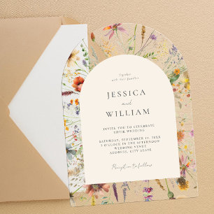 Invitations En Acrylique Fleur sauvage Boho minimaliste Mariage Floral