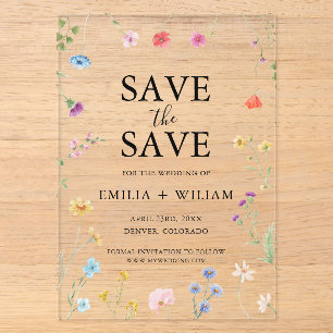 Invitations En Acrylique Fleur sauvage botanique Mariage Enregistrer la car
