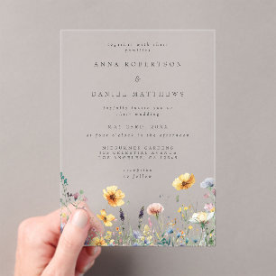Invitations En Acrylique Fleur sauvage d'aquarelle Mariage de printemps
