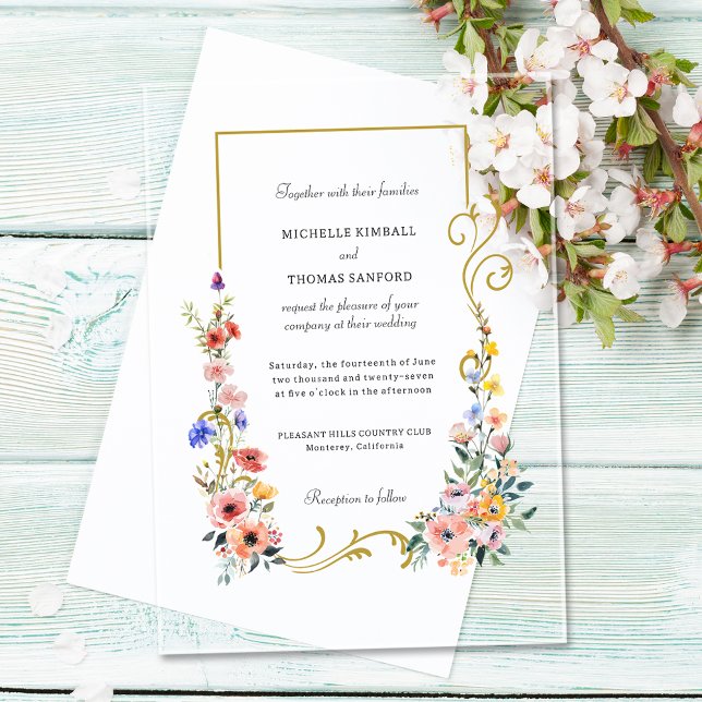 Invitations En Acrylique Fleur sauvage d'aquarelle Mariage d'été du printem (Créateur téléchargé)