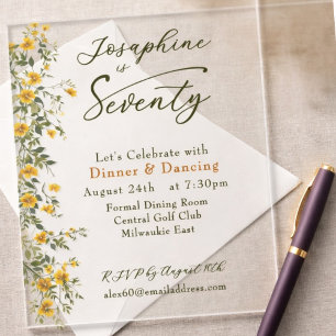Invitations En Acrylique Fleur sauvage dorée Photo Anniversaire soixante-di