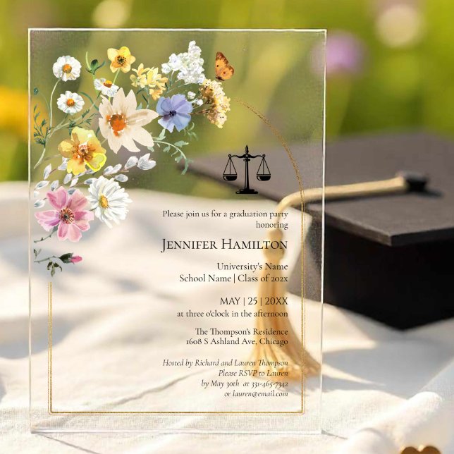 Invitations En Acrylique Fleur sauvage Law School Graduation Party Photo (Créateur téléchargé)