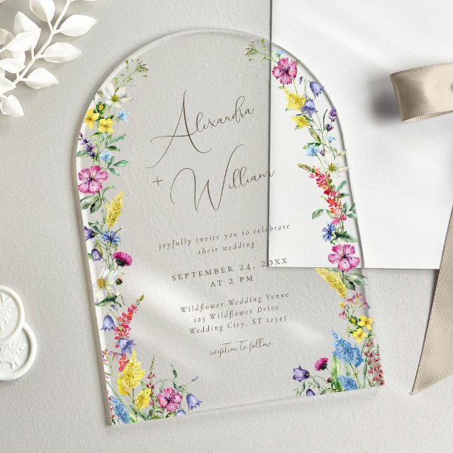 Invitations En Acrylique Fleur sauvage moderne Arch Boho Mariage (Créateur téléchargé)