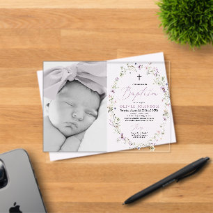 Invitations En Acrylique Fleur sauvage moderne Purple Girl Photo Baptême