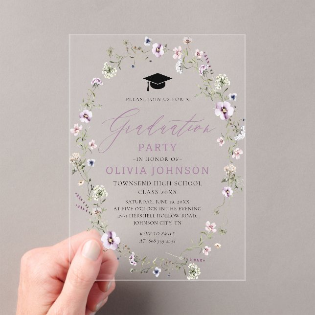 Invitations En Acrylique Fleur sauvage moderne rose violet (In situ (ordinateur de poche))