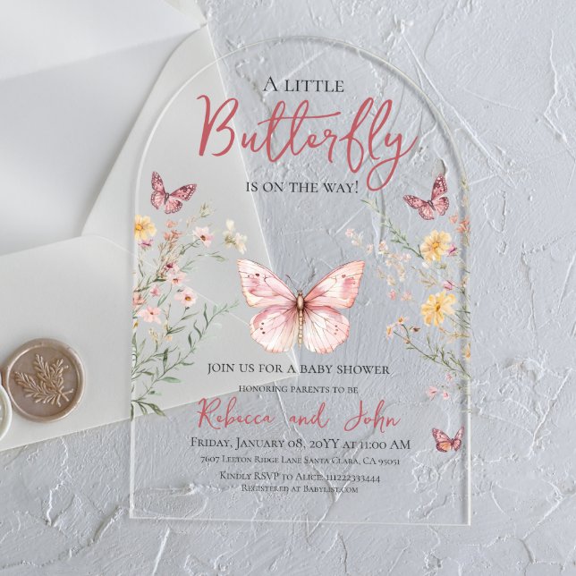 Invitations En Acrylique Fleur sauvage papillon rustique Baby shower floral (Créateur téléchargé)