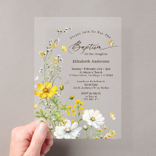 Invitations En Acrylique Fleur sauvage Pré Papillons Botaniques Baptême