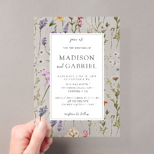 Invitations En Acrylique Fleur sauvage romantique Floral Mariage botanique