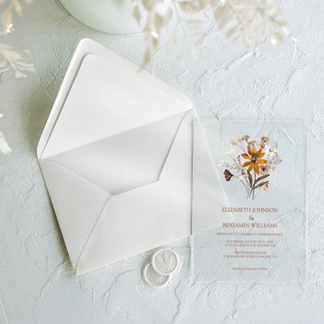 Invitations En Acrylique Fleur sauvage Terracotta Boho Chic Garden Mariage (Créateur téléchargé)