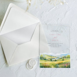 Invitations En Acrylique Fleur sauvage Terrain Et Montagnes Rustique Mariag