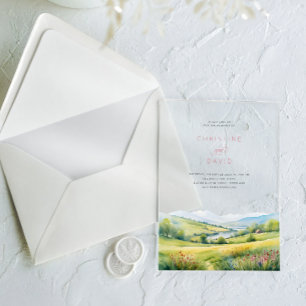 Invitations En Acrylique Fleur sauvage Terrain Et Montagnes Rustique Mariag