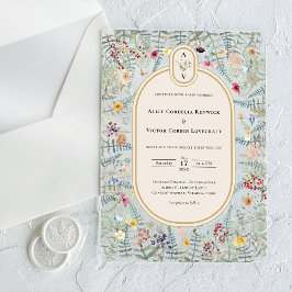 Invitations En Acrylique Fleur sauvage vintage Fern Mariage beige Monogramm