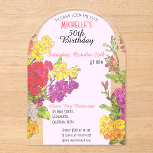 Invitations En Acrylique Fleurit 50e anniversaire transparent chic
