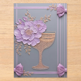 Invitations En Acrylique Fleurs à effet 3D et dentelle or rose