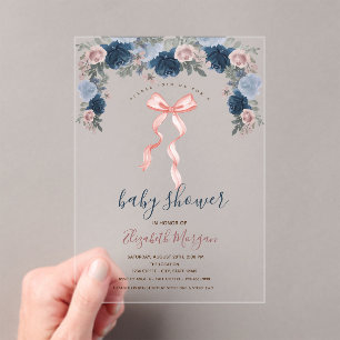 Invitations En Acrylique Fleurs à rayures à arc rose Baby Shower