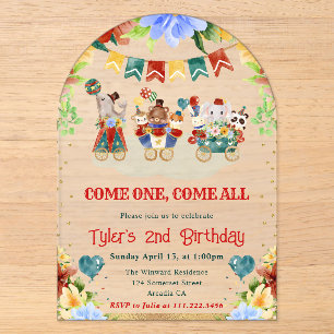 Invitations En Acrylique Fleurs Aquarelle Animaux de Cirque Anniversaire En
