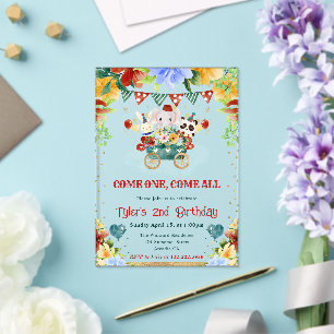 Invitations En Acrylique Fleurs Aquarelle Animaux de Cirque Anniversaire En