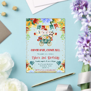 Invitations En Acrylique Fleurs Aquarelle Animaux de Cirque Anniversaire En