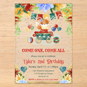 Invitations En Acrylique Fleurs Aquarelle Cirque Renard Enfants Anniversair