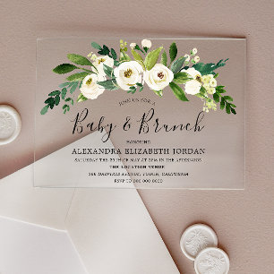 Invitations En Acrylique Fleurs Blanches en Fleur Baby Shower & Brunch
