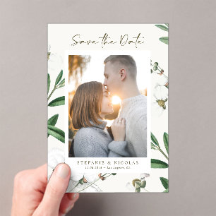 Invitations En Acrylique Fleurs blanches vintages Photo botanique