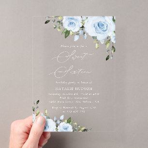 Invitations En Acrylique Fleurs Bleu Poussiéreux, Verdure, Boho, Douze Ans
